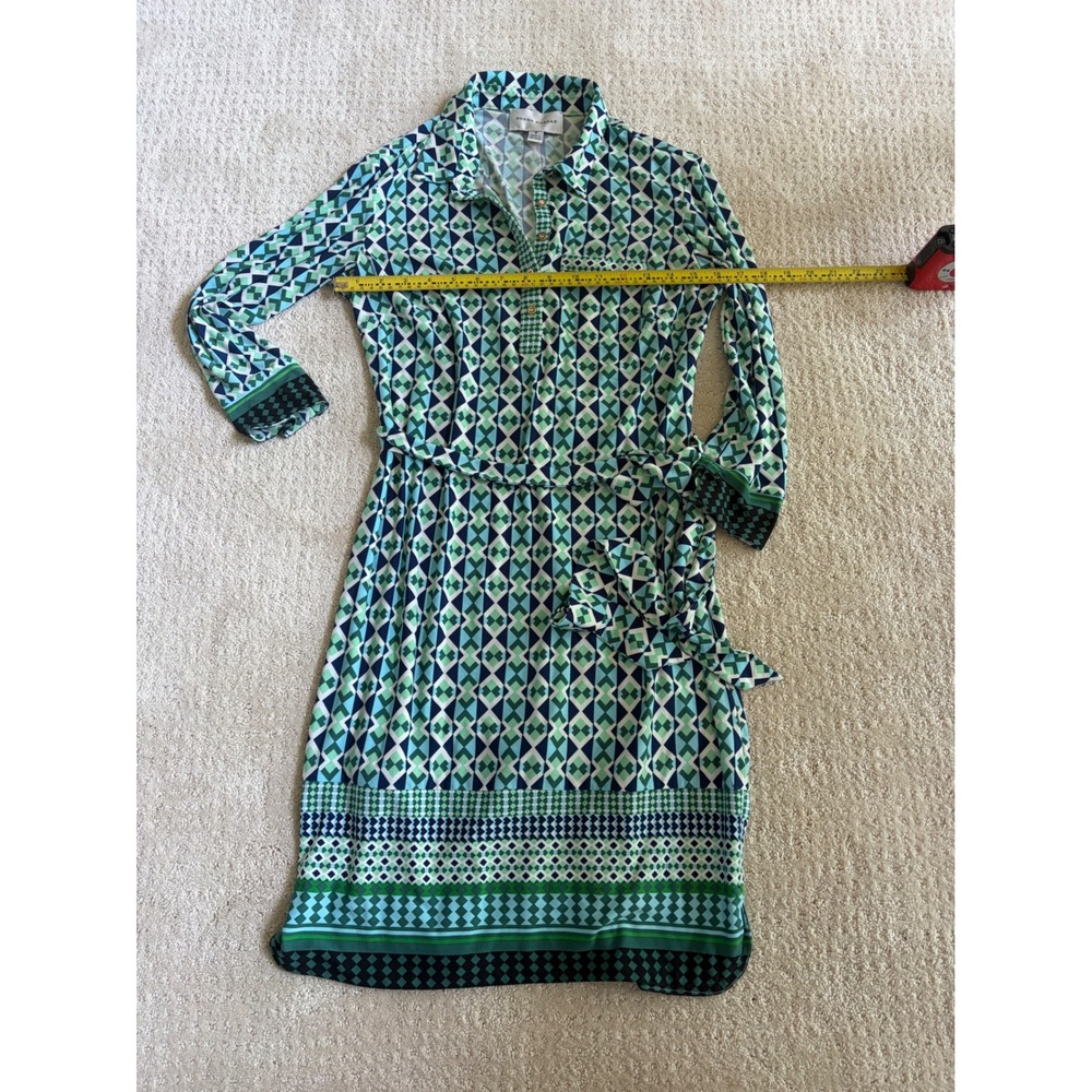 Donna Morgan Womens Green Geometric Diamond Print Belted Jersey Shirt Dress 6